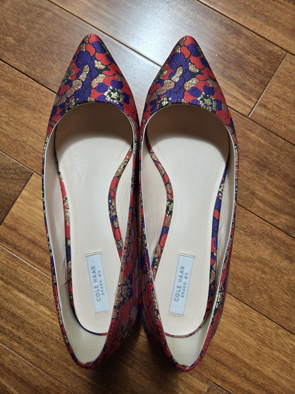 Cole Haan Red, Purple & Gold Floral Pointed Toe Flats